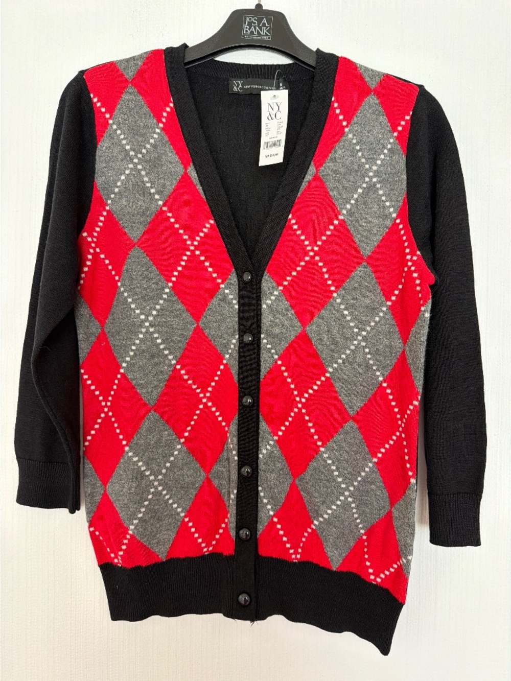 New York & Company Argyle Cardigan Sweater Size Medium NWT